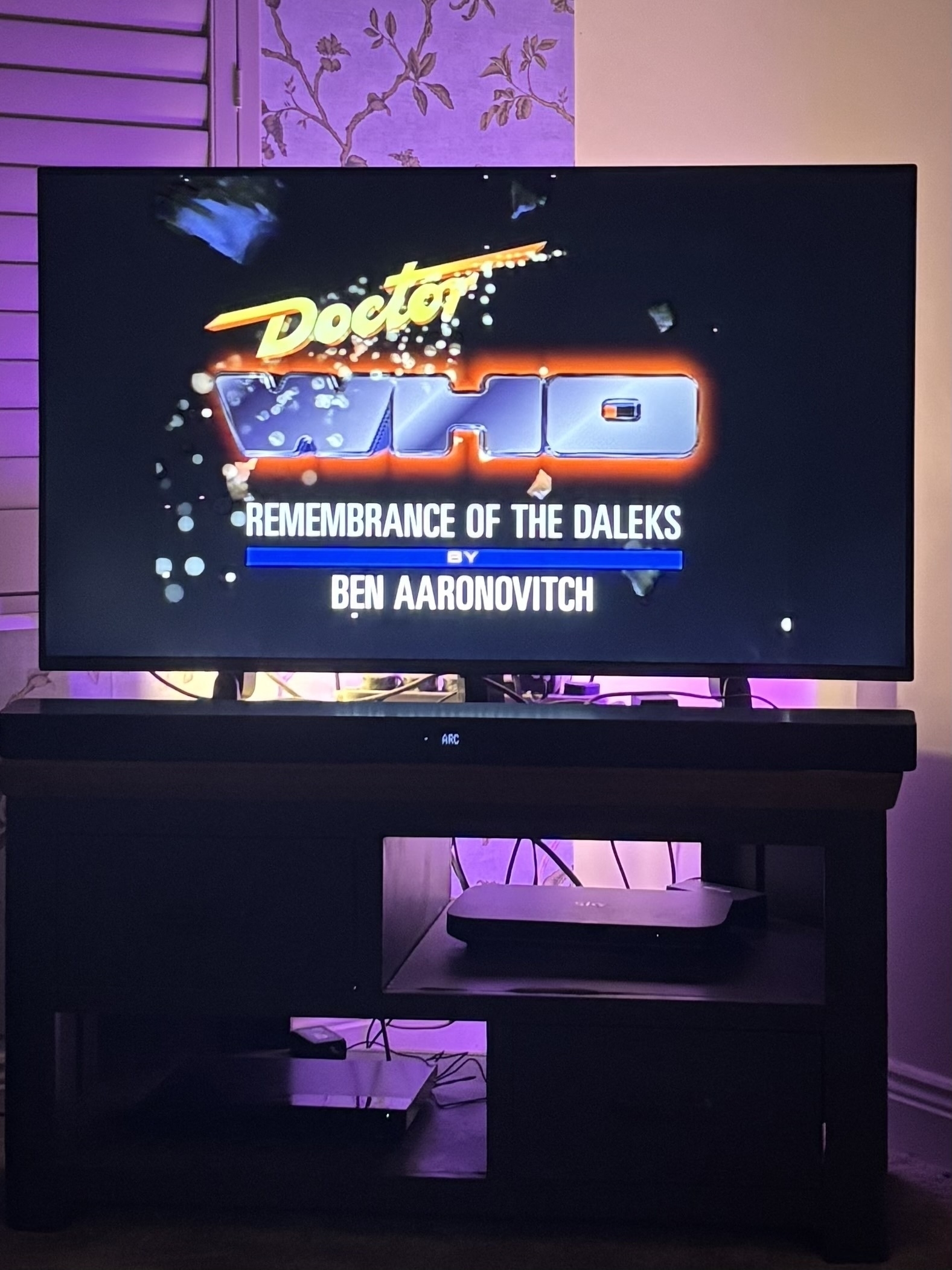 Screenshot of television showing opening credits to ‘Doctor Who - Remembrance Of The Daleks’. 